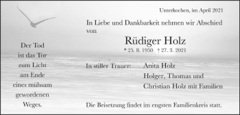 Traueranzeige von Rüdiger Holz von Schwäbische Post