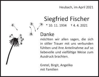 Traueranzeige von Siegfried Fischer von Gmünder Tagespost