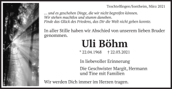 Traueranzeige von Uli Böhm von Schwäbische Post
