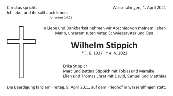 Traueranzeige von Wilhelm Stippich von Schwäbische Post