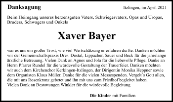 Traueranzeige von Xaver Bayer von Schwäbische Post