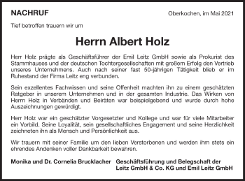Traueranzeige von Albert Holz von Schwäbische Post