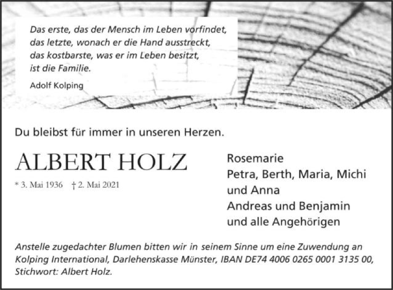  Traueranzeige für Albert Holz vom 06.05.2021 aus Schwäbische Post