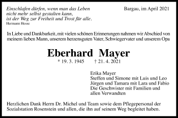 Traueranzeige von Eberhard Mayer von Gmünder Tagespost