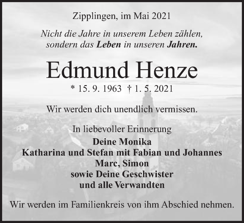  Traueranzeige für Edmund Henze vom 04.05.2021 aus Schwäbische Post