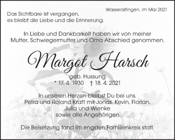 Traueranzeige von Margot Harsch von Schwäbische Post