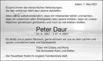 Traueranzeige von Peter Daur von Schwäbische Post