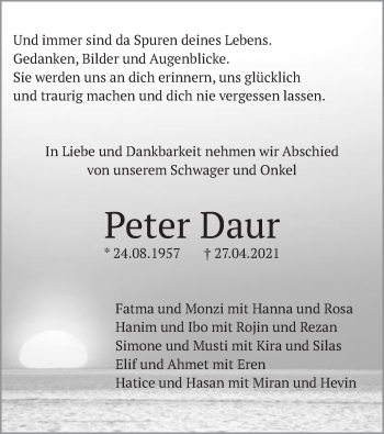 Traueranzeige von Peter Daur von Schwäbische Post