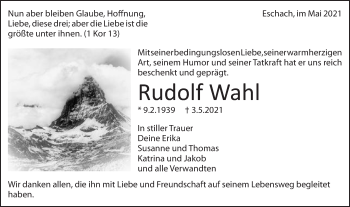 Traueranzeige von Rudolf Wahl von Gmünder Tagespost