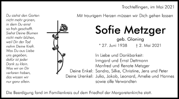 Traueranzeige von Sofie Metzger von Schwäbische Post
