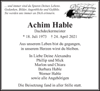 Traueranzeige von Achim Hable von Gmünder Tagespost