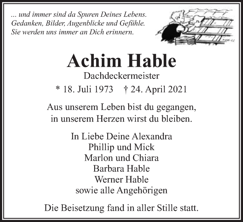  Traueranzeige für Achim Hable vom 22.05.2021 aus Gmünder Tagespost