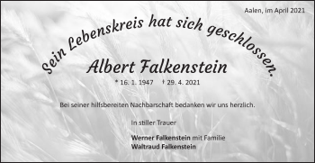 Traueranzeige von Albert Falkenstein von Schwäbische Post