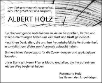Traueranzeige von Albert Holz von Schwäbische Post