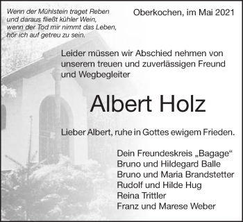 Traueranzeige von Albert Holz von Amtsblatt_Oko
