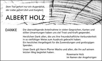 Traueranzeige von Albert Holz von Amtsblatt_Oko