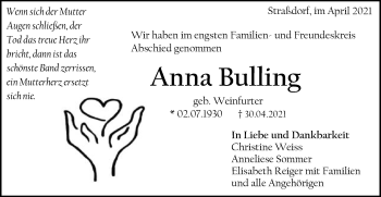Traueranzeige von Anna Bulling von Gmünder Tagespost