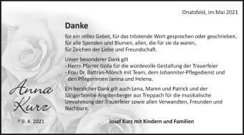 Traueranzeige von Anna Kurz von Schwäbische Post