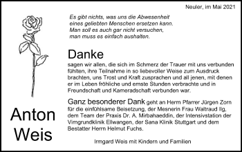 Traueranzeige von Anton Weis von Schwäbische Post