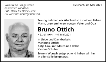 Traueranzeige von Bruno Ottich von Gmünder Tagespost