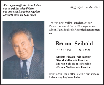 Traueranzeige von Bruno Seibold