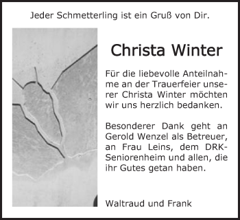 Traueranzeige von Christa Winter von Schwäbische Post