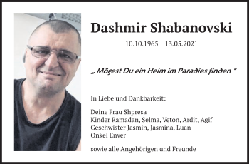 Traueranzeige von Dashmir Shabanovski von Schwäbische Post