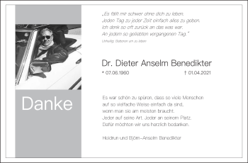 Traueranzeige von Dieter Anselm Benedikter von Schwäbische Post