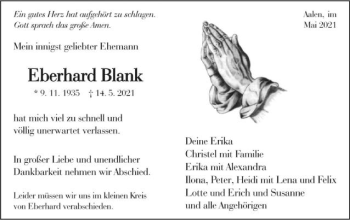 Traueranzeige von Eberhard Blank von Schwäbische Post