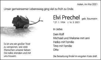 Traueranzeige von Elvi Prechel von Schwäbische Post