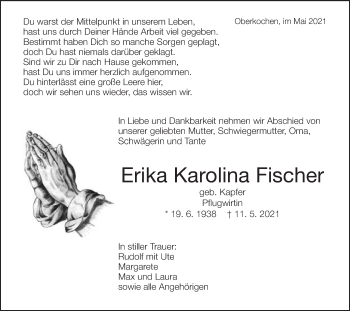 Traueranzeige von Erika Karolina Fischer von Schwäbische Post