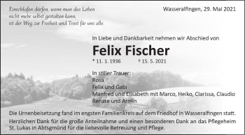 Traueranzeige von Felix Fischer von Schwäbische Post