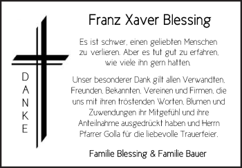 Traueranzeige von Franz XAver Blessing von Schwäbische Post