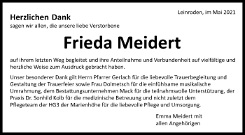 Traueranzeige von Frieda Meidert von Schwäbische Post