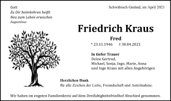 Traueranzeige von Friedrich Kraus von Gmünder Tagespost