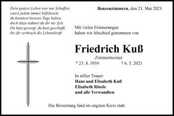 Traueranzeige von Friedrich Kuß von Schwäbische Post