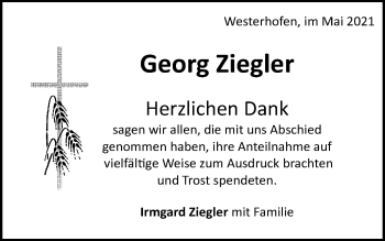 Traueranzeige von Georg Ziegler von Schwäbische Post