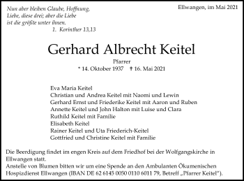 Traueranzeige von Gerhard Albrecht Keitel von Schwäbische Post