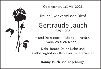 Traueranzeige von Gertraude Jauch von Schwäbische Post