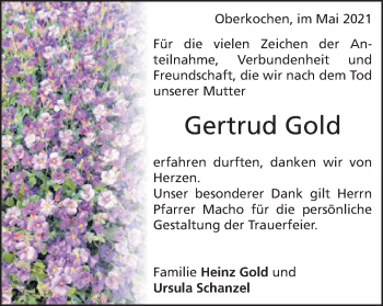 Traueranzeige von Gertrud Gold von Schwäbische Post
