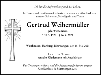 Traueranzeige von Gertrud Weihermüller von Schwäbische Post