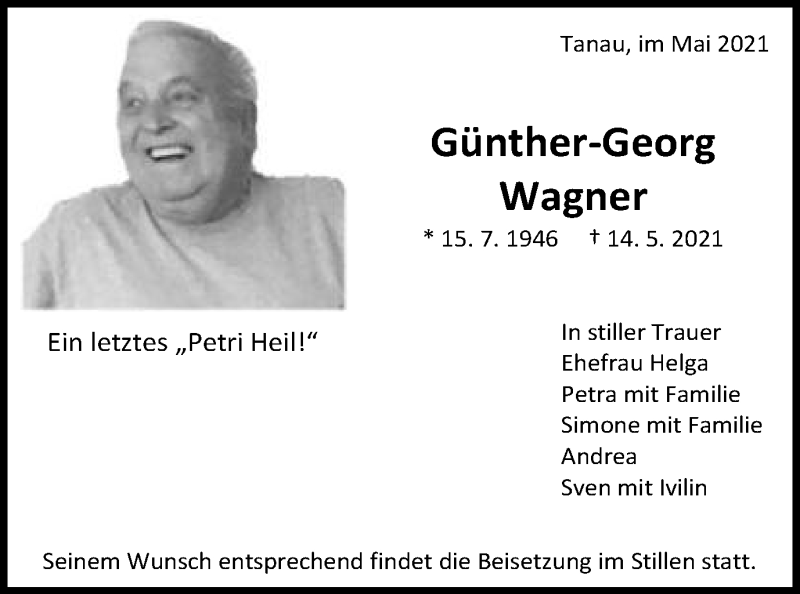  Traueranzeige für Günther-Georg Wagner vom 22.05.2021 aus Gmünder Tagespost