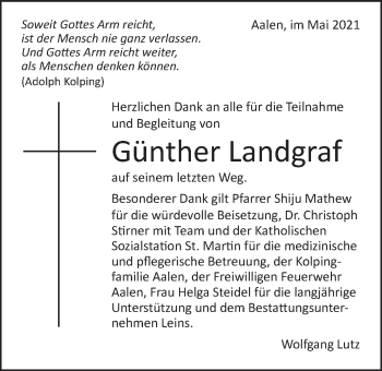 Traueranzeige von Günther Landgraf von Schwäbische Post