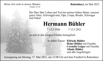 Traueranzeige von Hermann Bühler von Gmünder Tagespost
