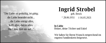 Traueranzeige von Ingrid Strobel von Gmünder Tagespost