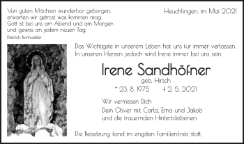 Traueranzeige von Irene Sandhöfner von Gmünder Tagespost