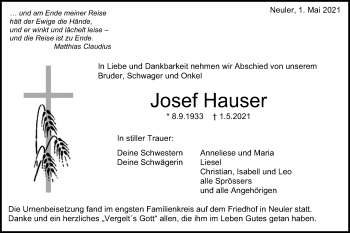 Traueranzeige von Josef Hauser von Schwäbische Post
