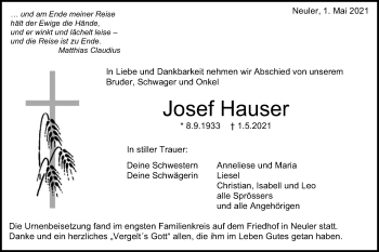 Traueranzeige von Josef Hauser