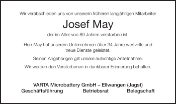 Traueranzeige von Josef May