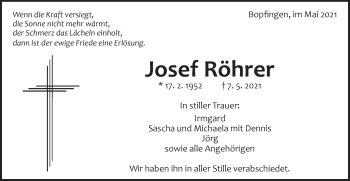 Traueranzeige von Josef Röhrer von Schwäbische Post